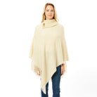 Knitted Fold-Over Button Collar Poncho - Fashion CITY