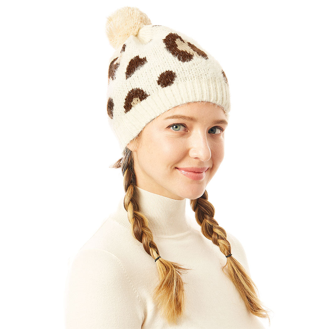 Soft Fuzzy Leopard Print Beanie Hat - Fashion CITY