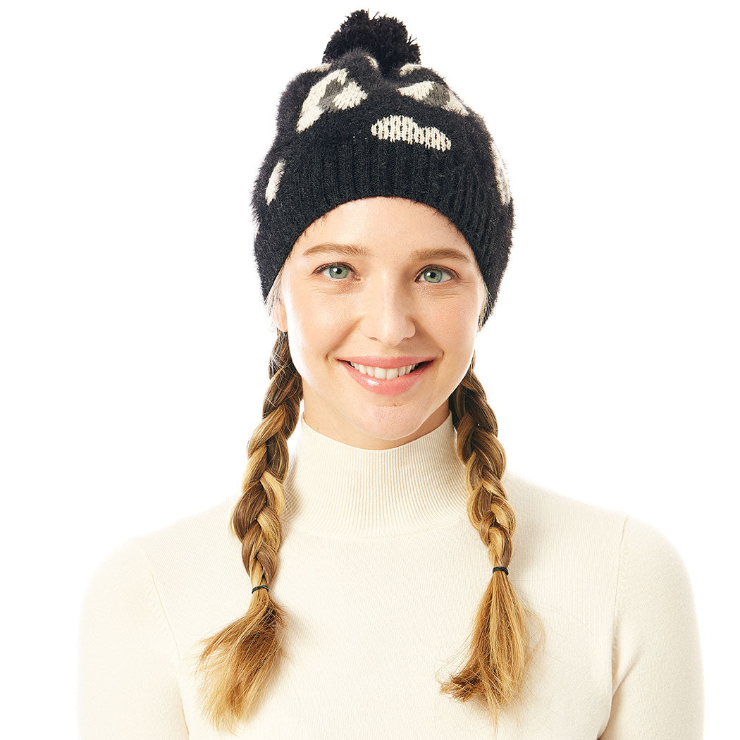 Soft Fuzzy Leopard Print Beanie Hat - Fashion CITY