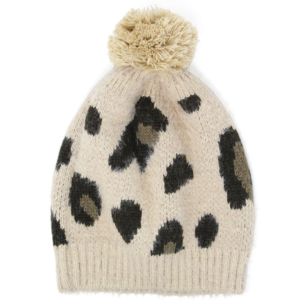 Soft Fuzzy Leopard Print Beanie Hat - Fashion CITY