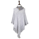 Knitted Fold-Over Button Collar Poncho - Fashion CITY