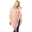 Knitted Fold-Over Button Collar Poncho - Fashion CITY