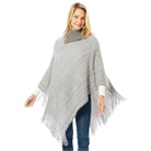 Knitted Fold-Over Button Collar Poncho - Fashion CITY