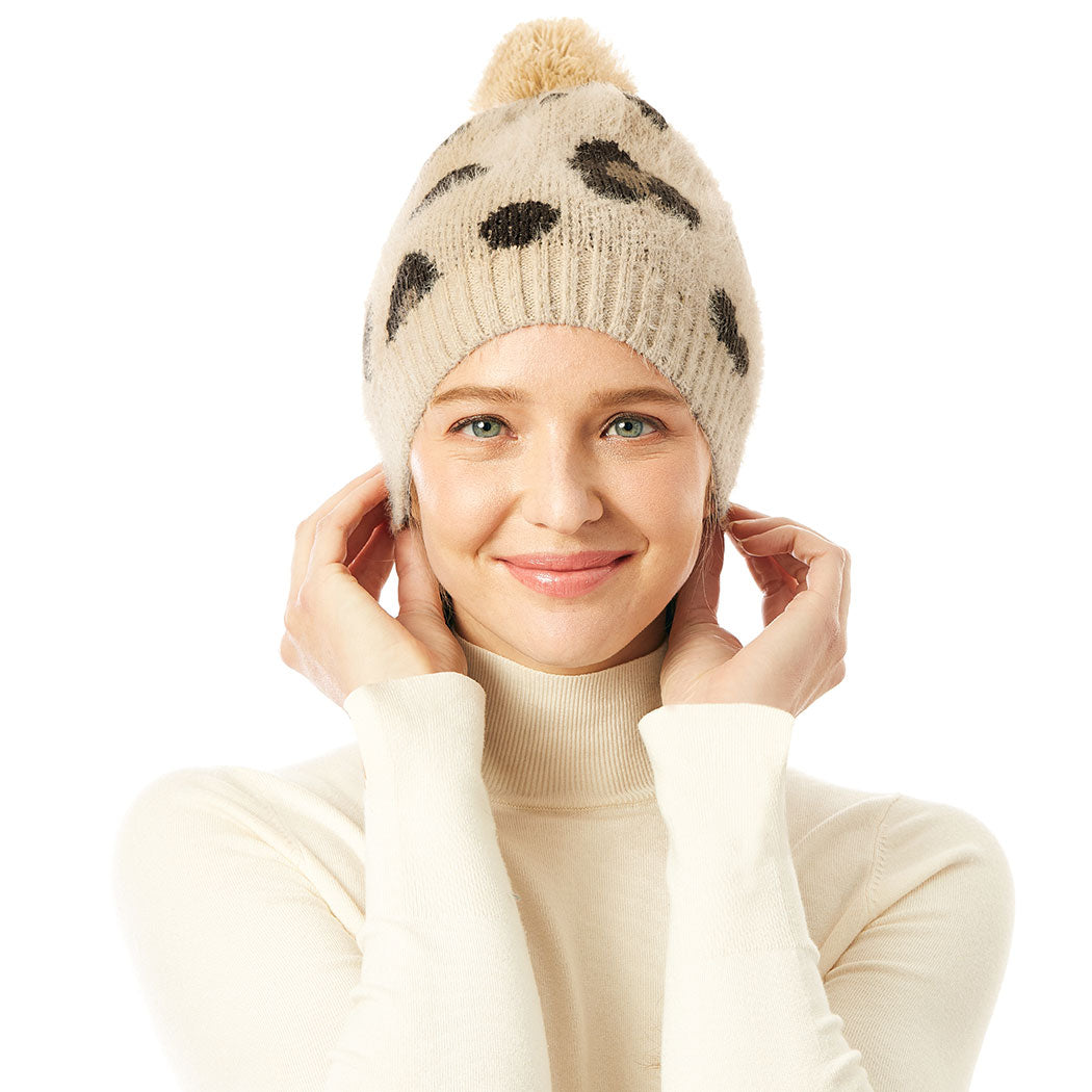 Soft Fuzzy Leopard Print Beanie Hat - Fashion CITY